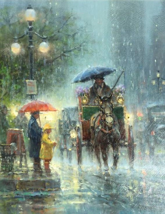 Original Painting, Showers on Canal Street New Orleans by G. Harvey