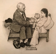 Norman Rockwell Original Drawing Doctor Examining Sick Doll for Little Girl
