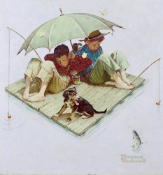 Norman Rockwell Original Drawing Me and My Pal Fishing Raft 1954