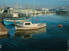 Original Painting, Port at Costa del Maresme by Vladimir Volegov