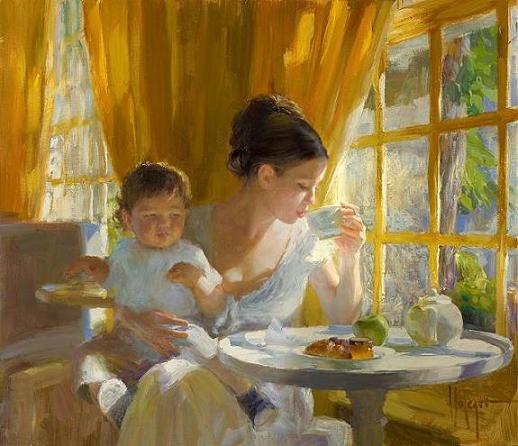 Teatime Original Painting by Vladimir Volegov