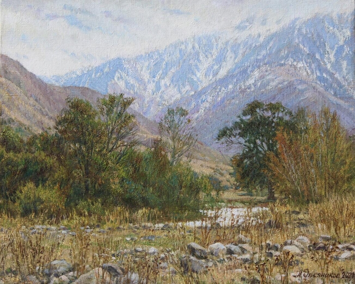 Original Painting, On the River Turgen, Kazakhstan by Anton Ovsianikov