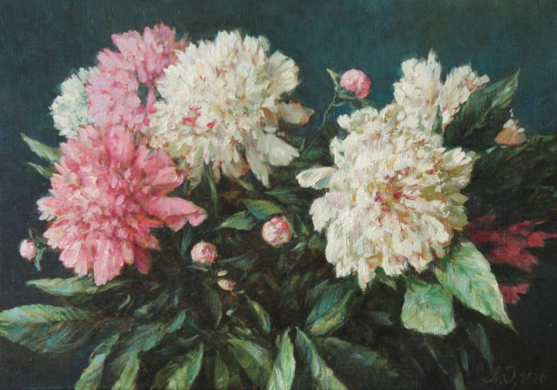 Original Painting, Peonies by Anton Ovsianikov