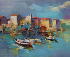 Original Painting, Midway, Italian Township by Andrew Atroshenko