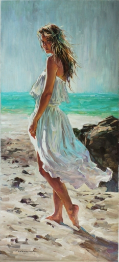 Original Painting, Walking in the Sand by Andrew Atroshenko