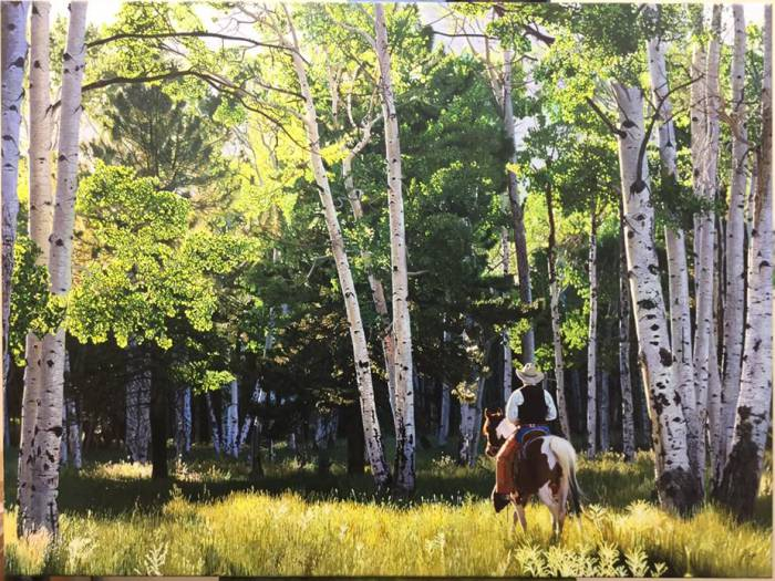 Aspen Spring by John Bye painting of a cowboy