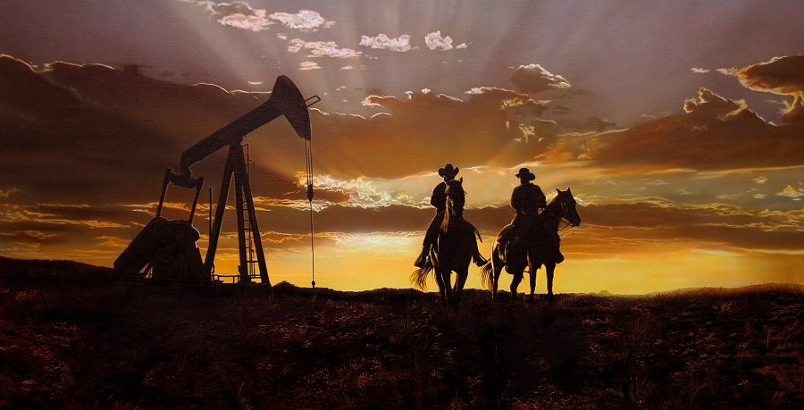 Golden Skies by John Bye painting of a cowboy