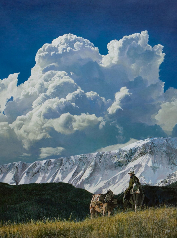Mountain Pass by John Bye painting of a cowboy