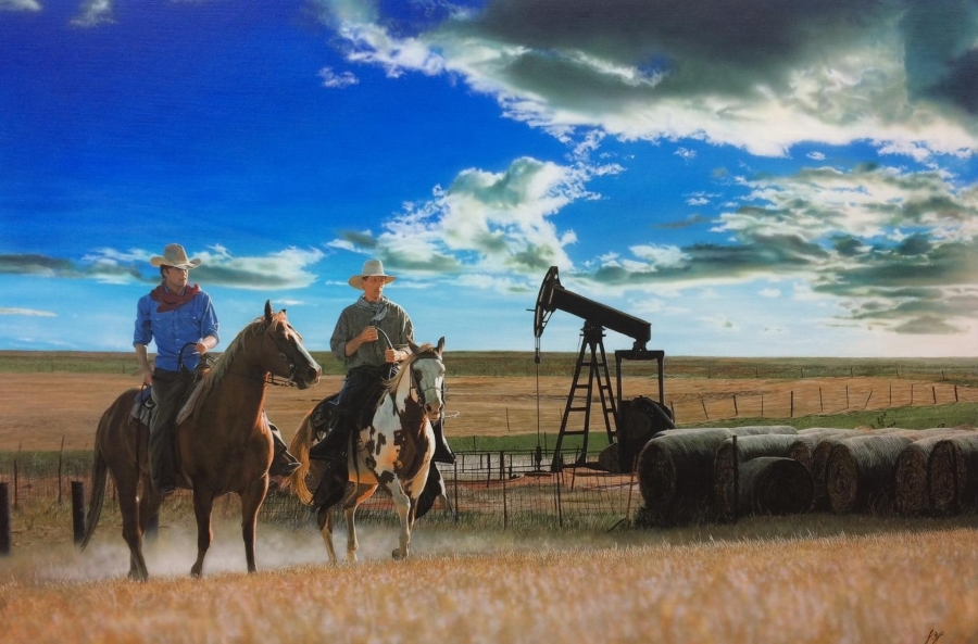 Pump Jack Cowboys by John Bye painting of a cowboy