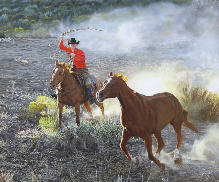 Kickin' Up Dust by John Bye painting of a cowboy