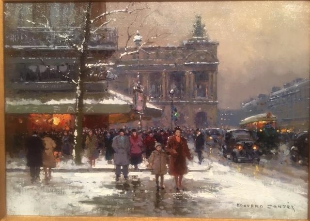 Original Painting, Cafe La Paix Neige by Edouard Cortes
