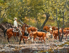 Original Painting, Herding Cattle in Spring