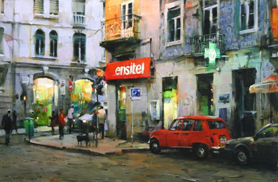 Original Painting, Street in Lisbon by Dimitri Danish