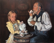 Original Painting, Tea Party with Grandpa by Judee Dickinson