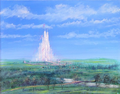 Original Painting, Glass Castle Day Blue Sky by Harrison Ellenshaw