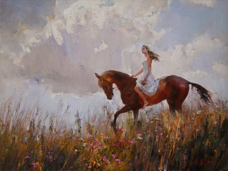 Original Painting, Horse Rider by Michael & Inessa Garmash