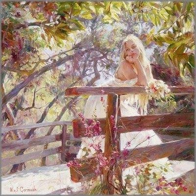 Original Painting, On the Bridge by Michael & Inessa Garmash