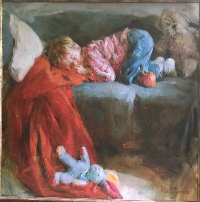 Original Painting, Taking a Nap by Michael & Inessa Garmash