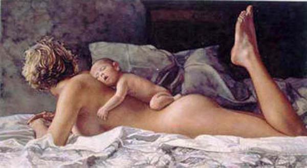 Original Painting, A Mother's Warmth by Steve Hanks