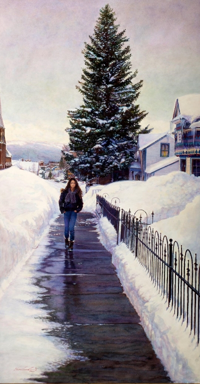 Original Painting, Where Winter is Taken in Stride by Steve Hanks