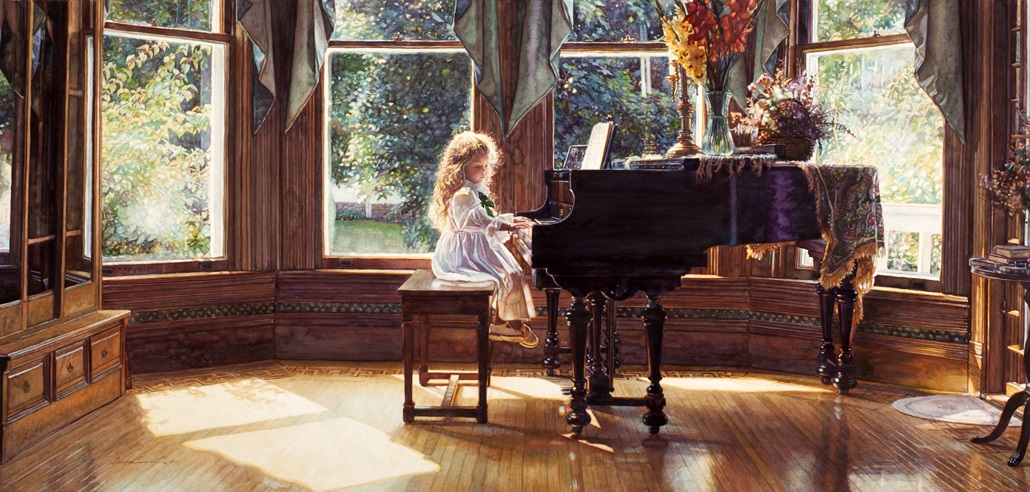 Original Painting, Tiny Fingers at the Piano by Steve Hanks