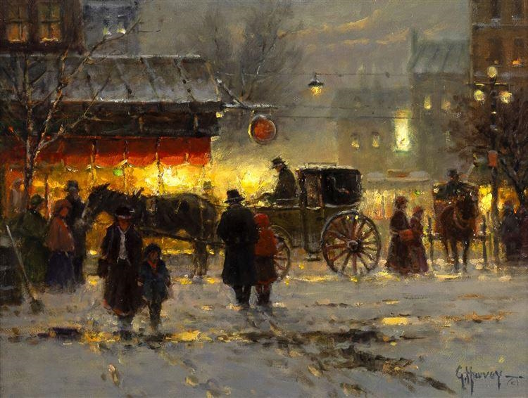 Original Painting, The Evening Cabbie by G. Harvey