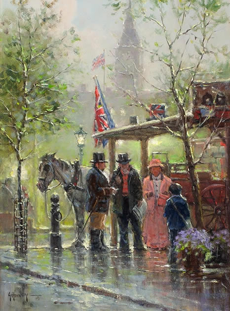 Original Painting, Lady In Pink - London by G. Harvey