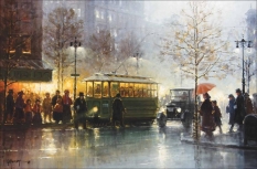 Original Painting, Trolley Stop by G. Harvey