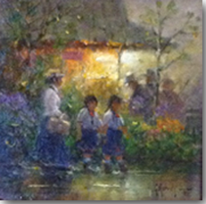 Original Painting, Twins at the Market by G. Harvey