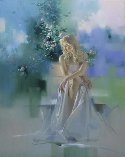 Original Painting, Memories in the Rose Garden by Richard Johnson