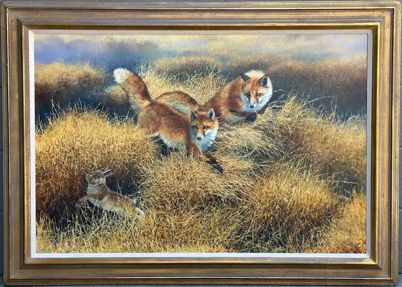 Original painting Red Foxes After a Rabbit by Bonnie Marris