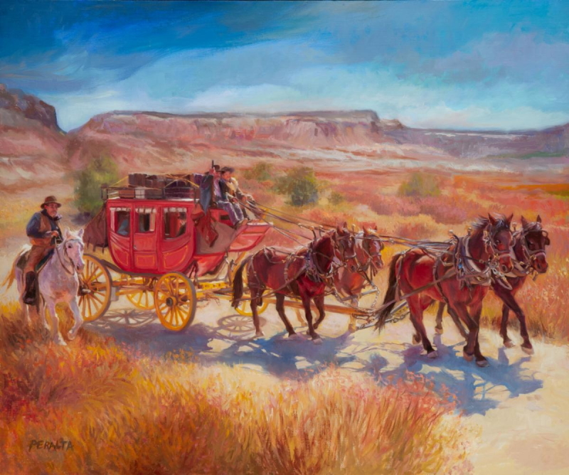 Original painting Stagecoach of the Rio Grande by JoAnn Peralta