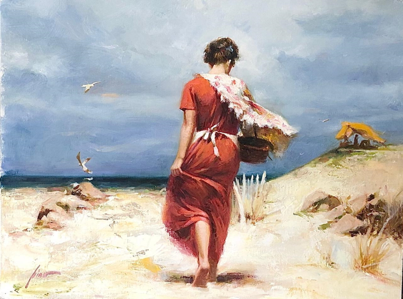 Original Painting, At the Beach by Pino