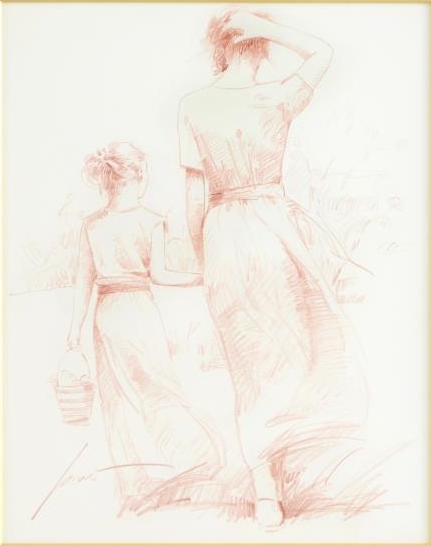 Original Drawing, Mother and Child Original Drawing 1 by Pino