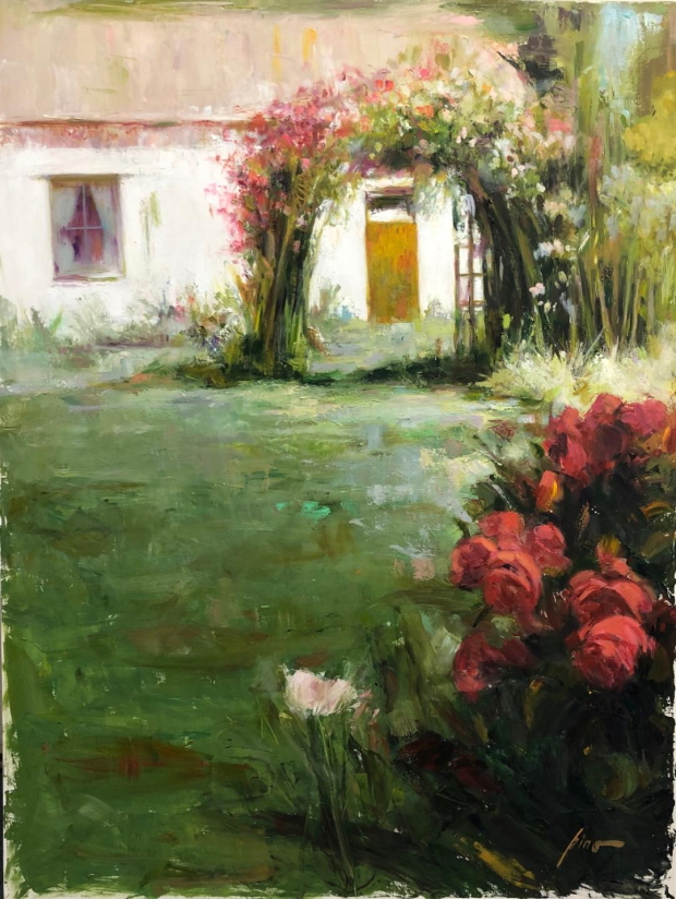 Original Painting, Peaceful Garden by Pino