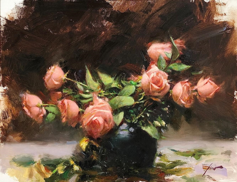 Original Painting, Pink Roses by Pino