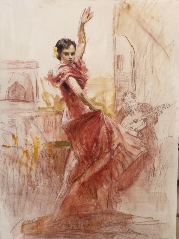 Original Painting, Spanish Dancer Study by Pino