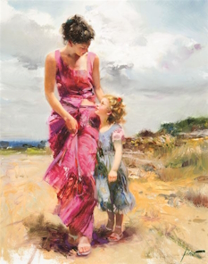 Original Painting, Woman and Child on the Beach