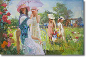 Original Painting, Strolling in the Garden by Pino