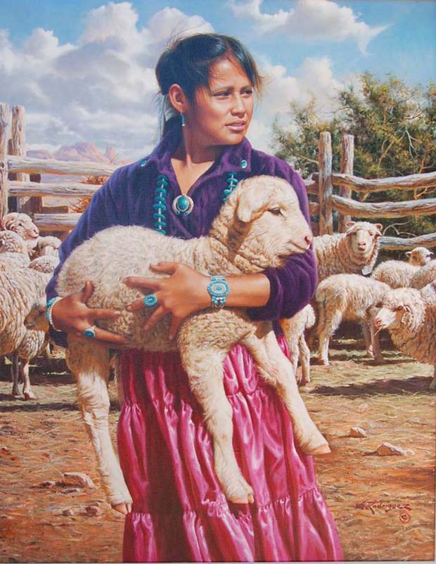 Original Painting, At Grandma's Corral by Alfredo Rodriguez