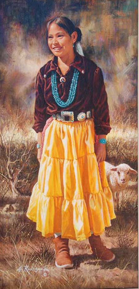 Original Painting, Girl from Chinle by Alfredo Rodriguez