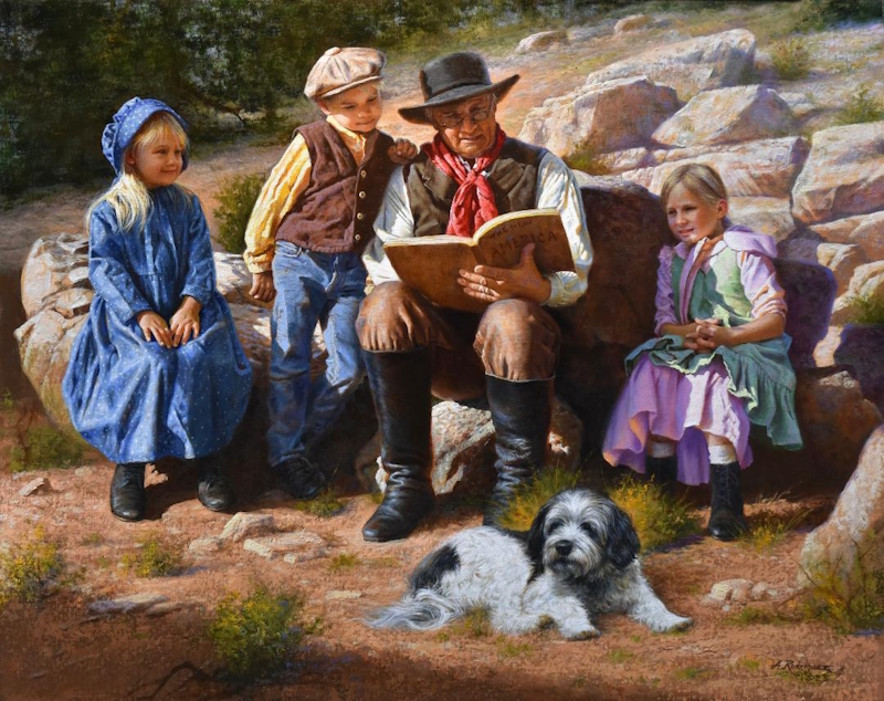 Original Painting, An Afternoon with Grandpa by Alfredo Rodriguez
