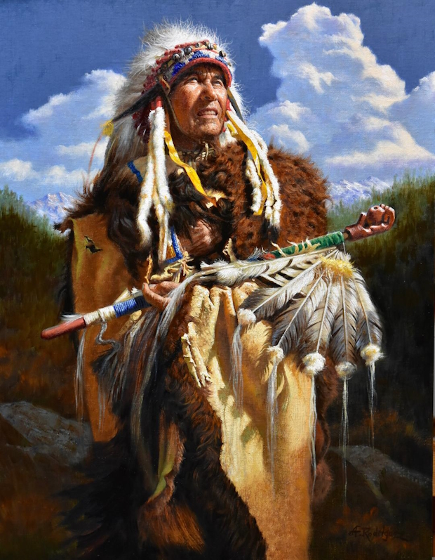 Original Painting, Holding the Eagle Claw Pipe by Alfredo Rodriguez