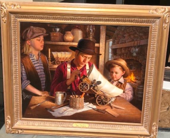 Original Painting, Toy Wagon Maker by Alfredo Rodriguez