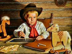 Original Painting, A Young Cowboy Artist by Alfredo Rodriguez