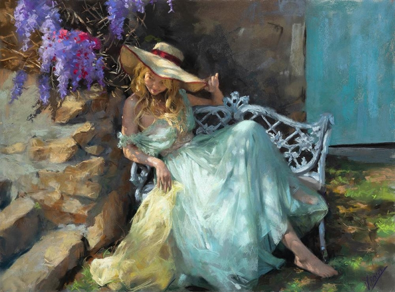 A Moment in the Shade Original Painting by Vicente Romero