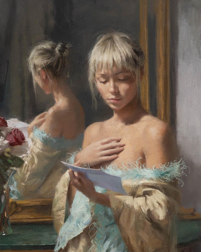 The Note Original Painting by Vicente Romero