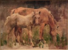 Original Painting, Palomino and Colt by Richard Schmid