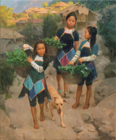 Original Painting, Family Helping Hands by Mian Situ
