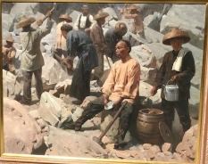 Original Painting, A Short Respite, Central Pacific Railroad. Sierra Nevada, 1867 by Mian Situ